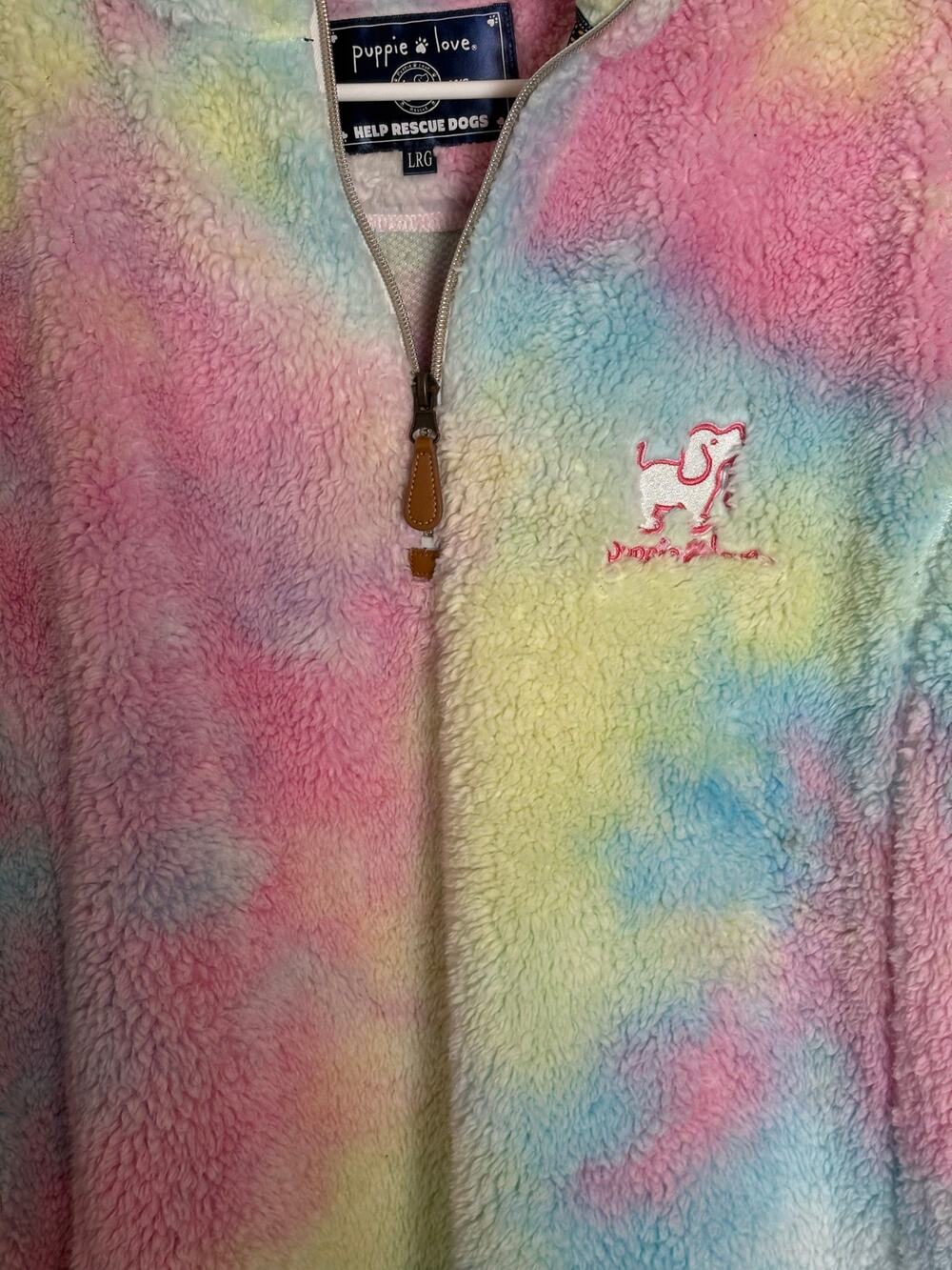 Puppie Love Womens Pastel Tie Dye Faux Fur Quarter Zip Pullover L
